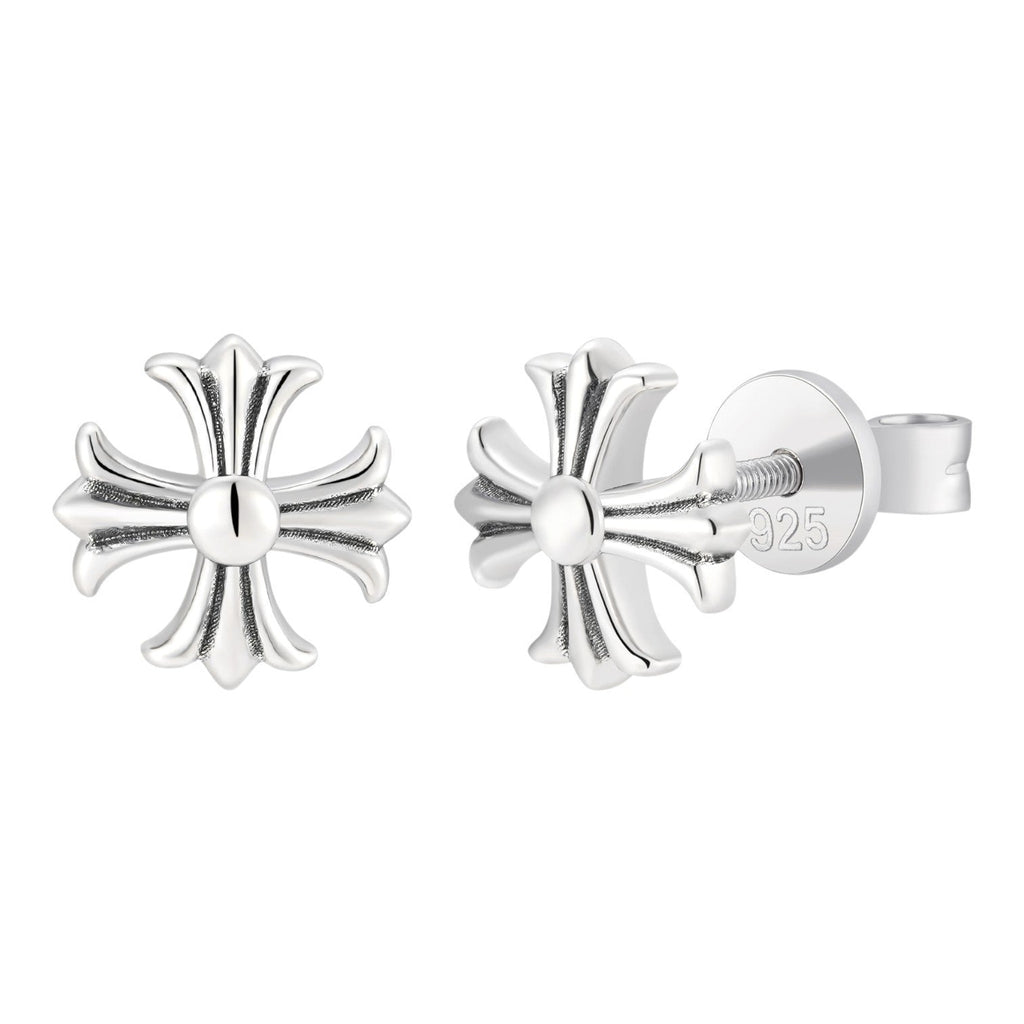 Hearts Of Chrome Cross Earrings - 925 Silver Oxidized - 8mm