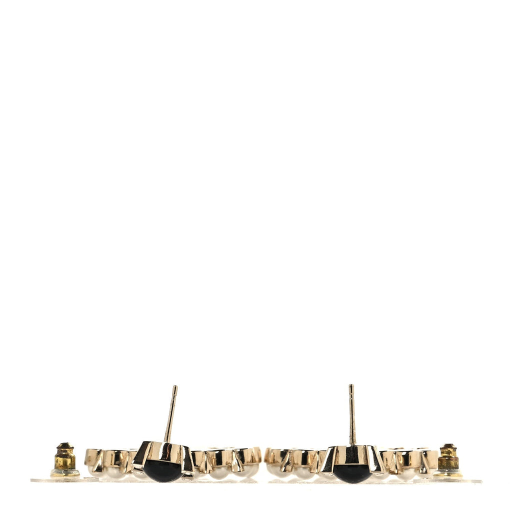 Resin Crystal Pearl CC Drop Earrings Black Gold