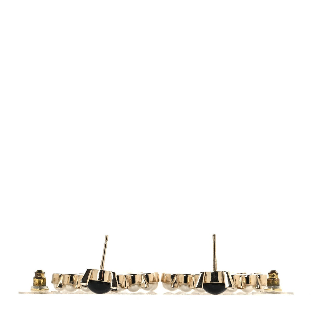 Resin Crystal Pearl CC Drop Earrings Black Gold