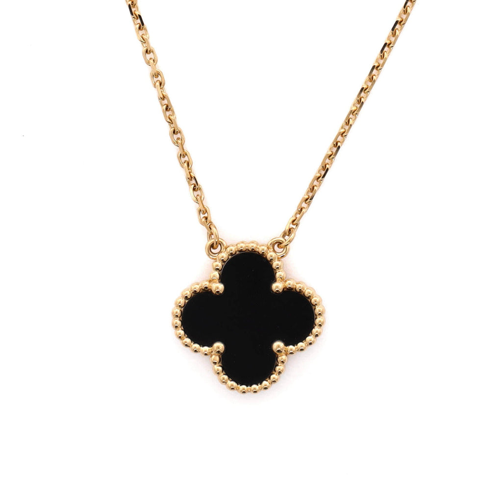 Vintage Alhambra Pendant Necklace 18K Yellow Gold and Onyx