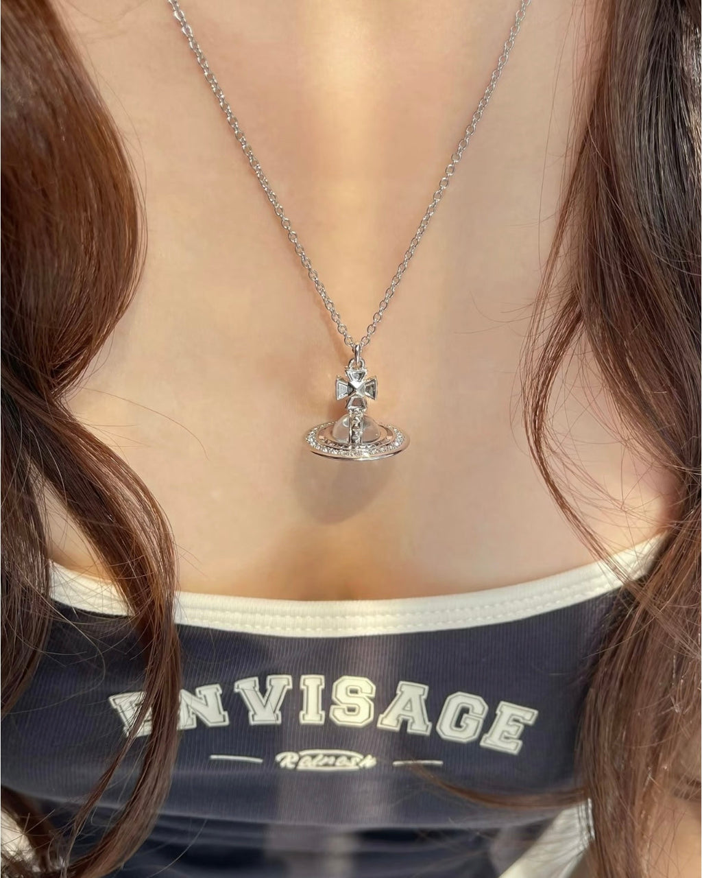 Vivienne Westwood Pina ORB Necklace Medium [Clear White Diamond Planet]