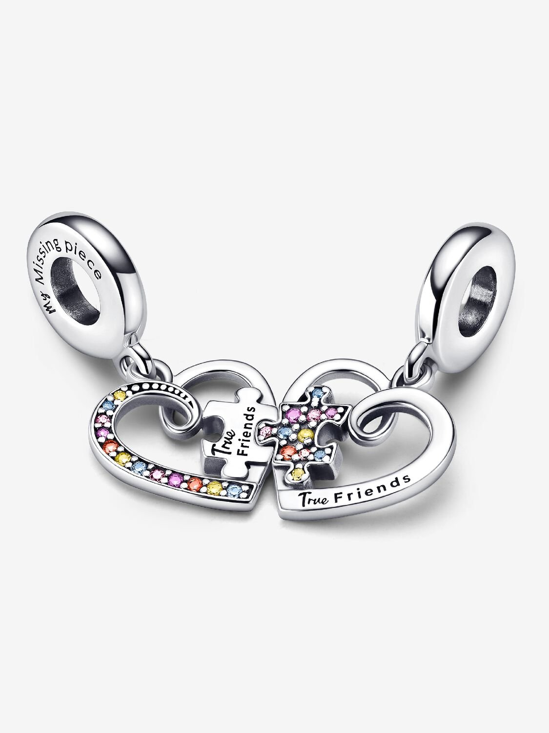 Puzzle Piece Hearts Splittable Friendship Dangle Charm - Sterling Silver - 792239C01