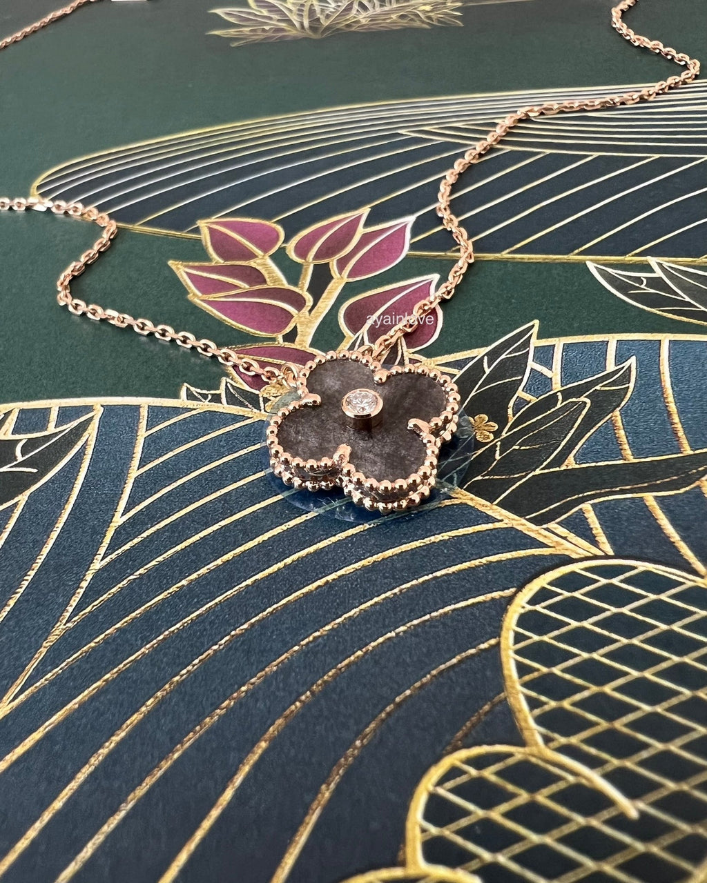 VAN CLEEF ARPELS VCA 18KT Rose Gold Limited 2023 Holiday Pendant Necklace Silver Obsidian Diamond Vintage Alhambra
