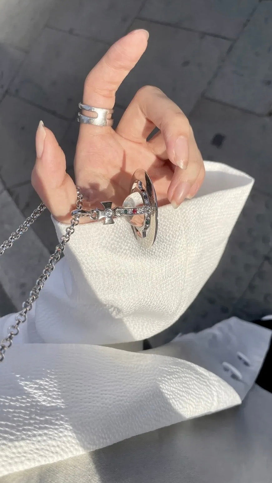 Vivienne Westwood ORB Pendant Crystal Necklace Transparent Silver Planet
