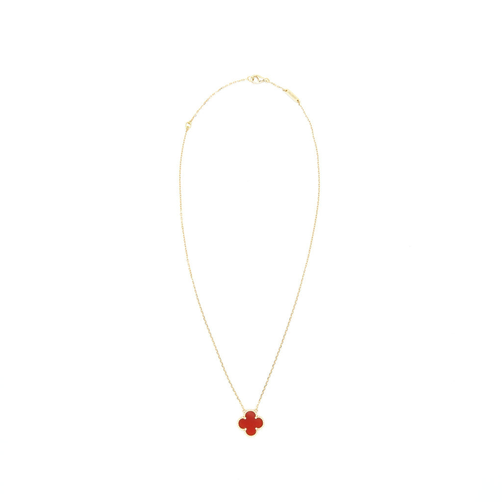 VAN CLEEF & ARPELS VINTAGE ALHAMBRA PENDANT CARNELIAN YELLOW GOLD NECKLACE