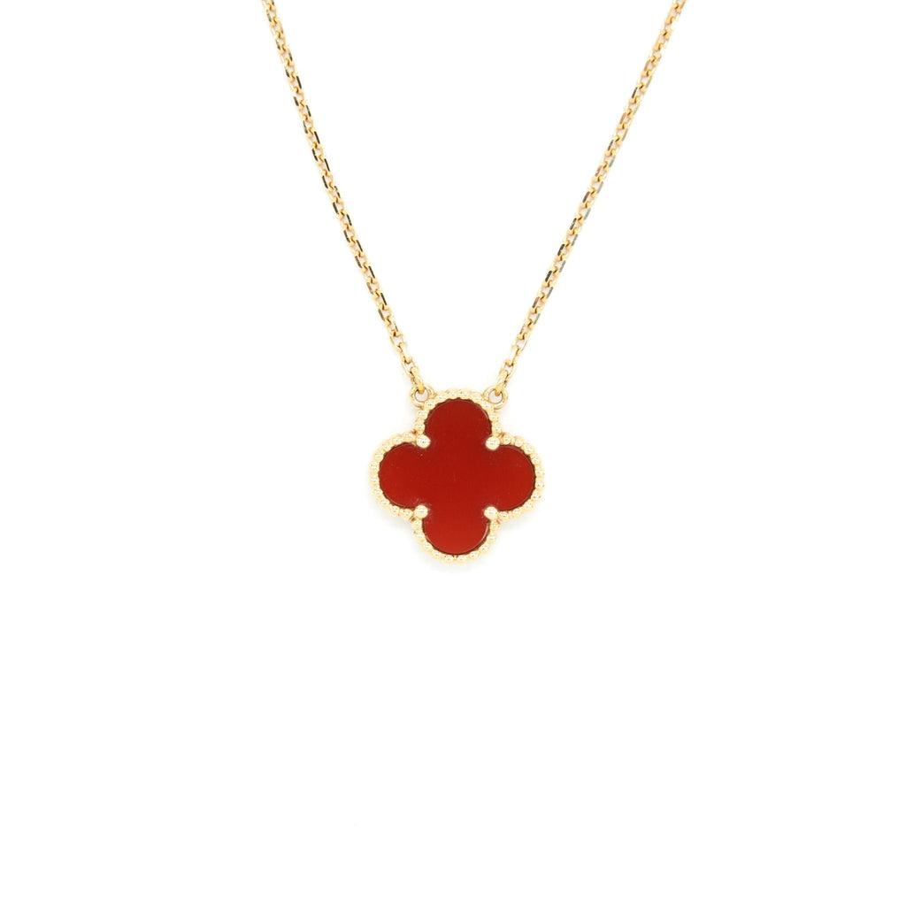 VAN CLEEF & ARPELS VINTAGE ALHAMBRA PENDANT CARNELIAN YELLOW GOLD NECKLACE