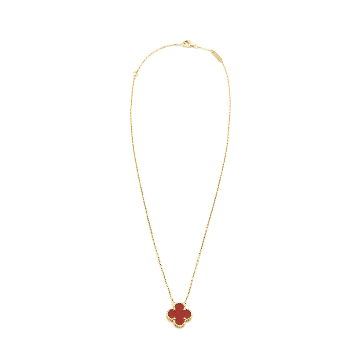 VAN CLEEF & ARPELS VINTAGE ALHAMBRA PENDANT CARNELIAN YELLOW GOLD NECKLACE