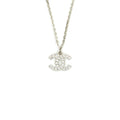 CHANEL CC LOGO CRYSTAL NECKLACE SILVER TONE