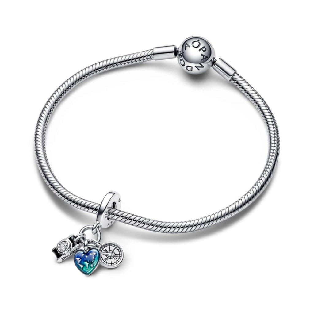 Pandora Moments Camera, Heart & Compass Triple Hela, Silver, 792703C01