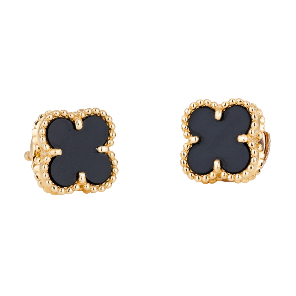 Van Cleef & Arpels Sweet Alhambra Earrings | Onyx & 18k Yellow Gold | Papers | 2023