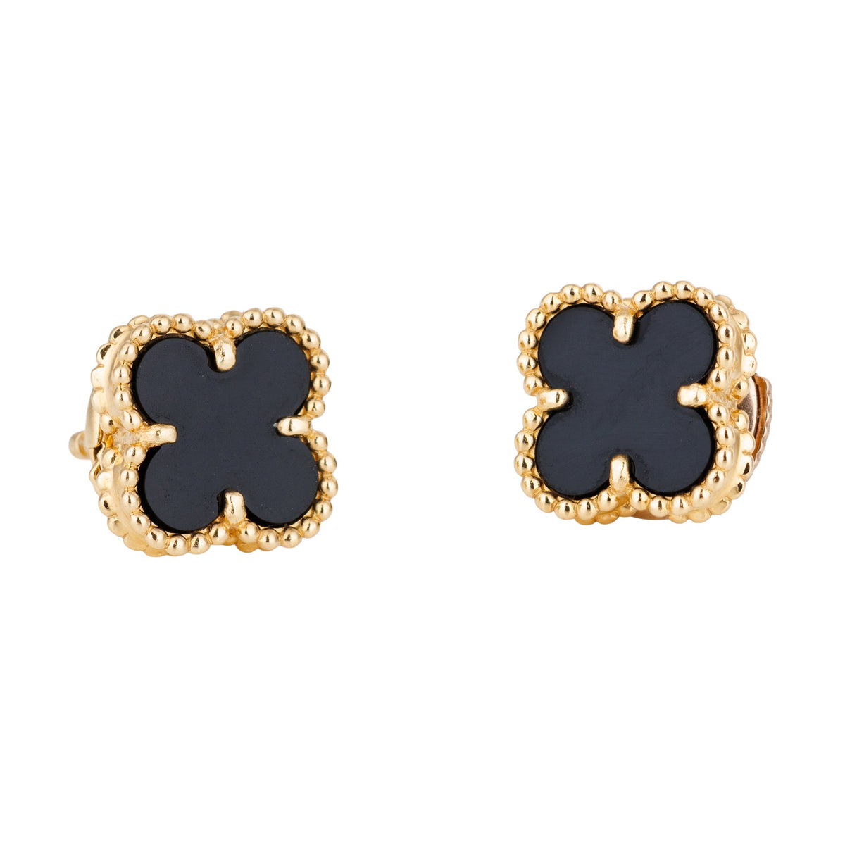 Van Cleef & Arpels Sweet Alhambra Earrings | Onyx & 18k Yellow Gold | Papers | 2023