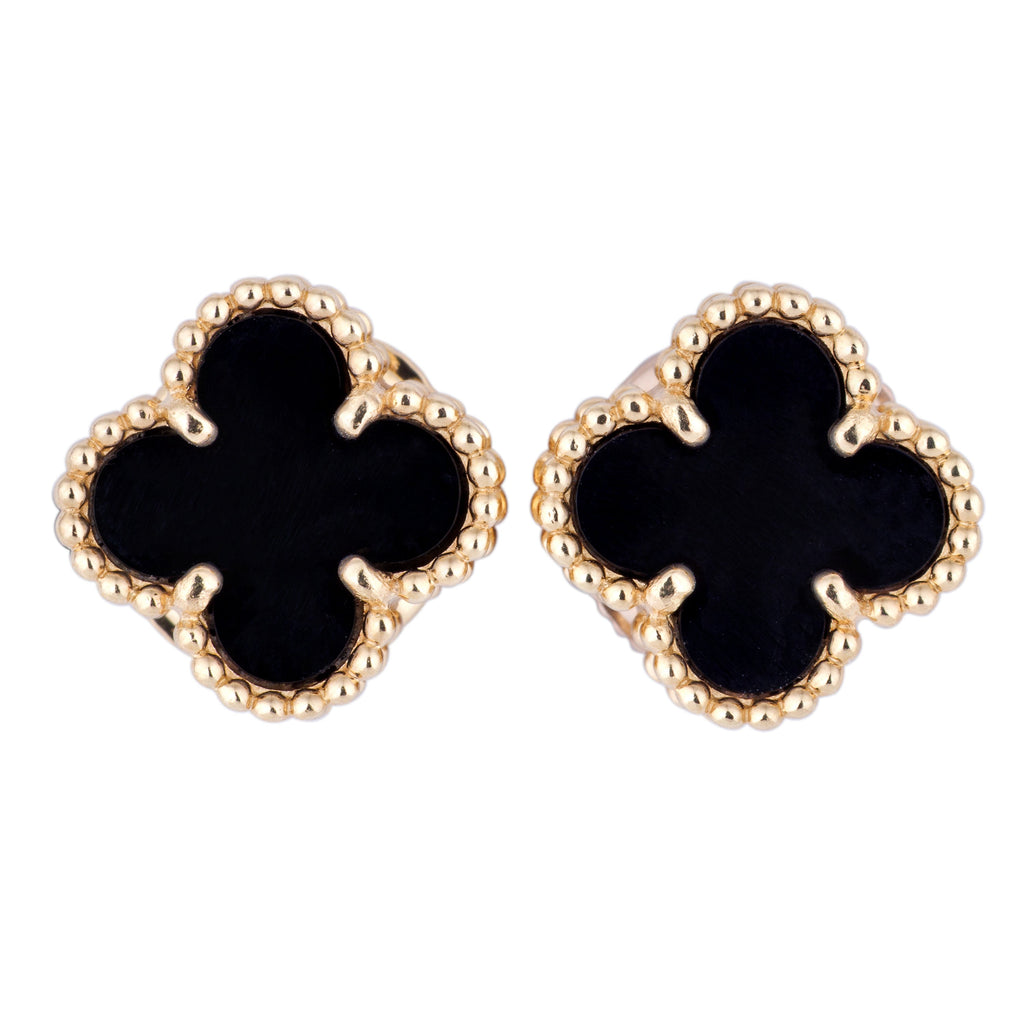 Van Cleef & Arpels Sweet Alhambra Earrings | Onyx & 18k Yellow Gold | Papers | 2023