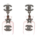 Resin Crystal CC Star Perfume Bottle Drop Earrings Silver Pink