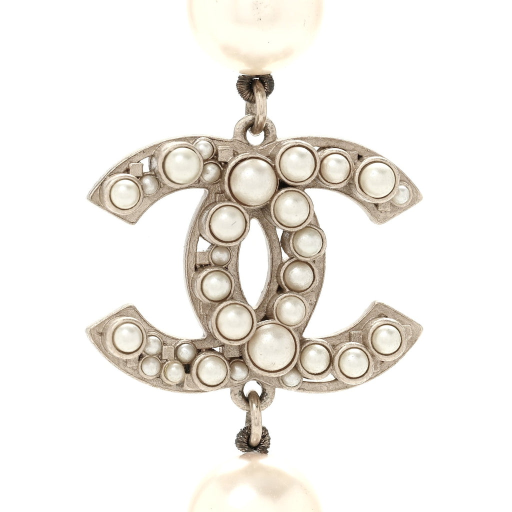 Crystal Pearl CC Long Necklace Gold