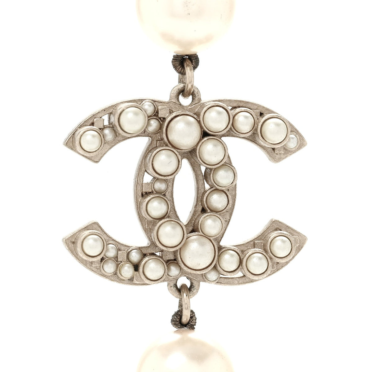 Crystal Pearl CC Long Necklace Gold