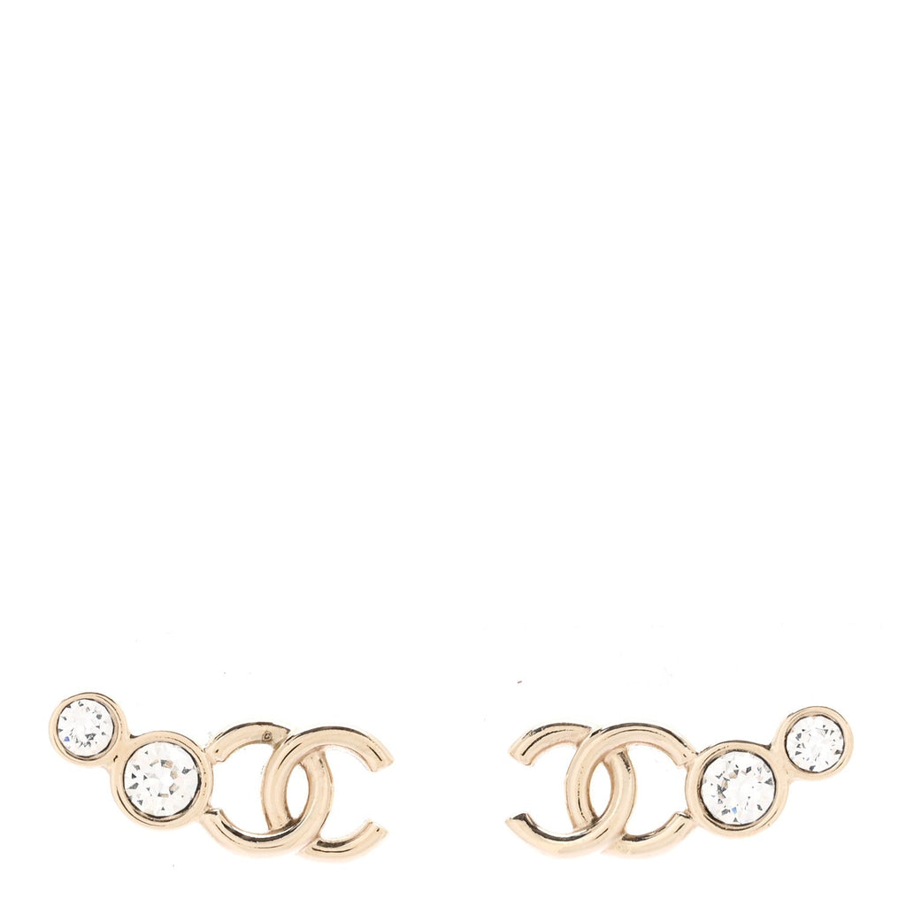 Metal Crystal CC Climber Earrings Gold