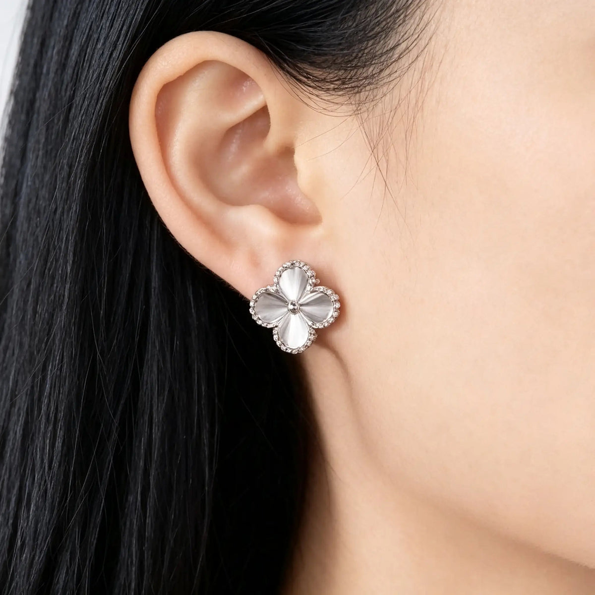 Van Cleef & Arpels Vintage Alhambra Collection guilloché four-leaf clover earrings