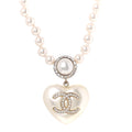 Pearl Crystal CC Heart Short Necklace Pearly White Gold