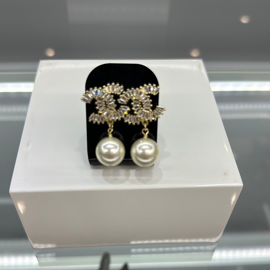 Chanel Gold -Tone Pearl Drop Earrings