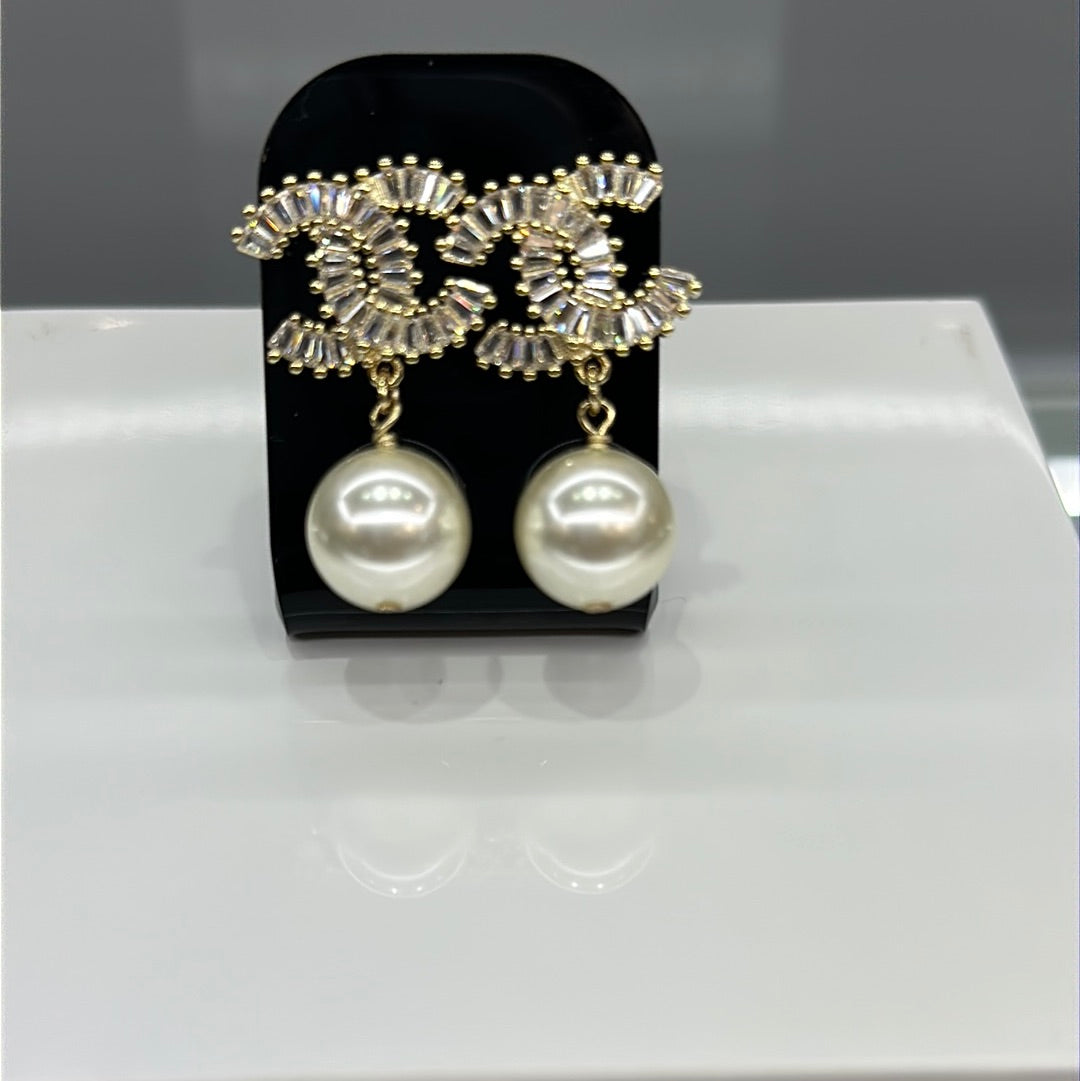 Chanel Gold -Tone Pearl Drop Earrings